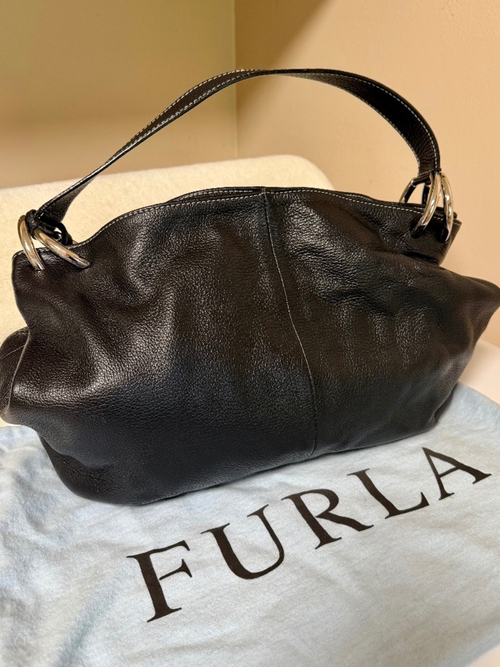 Furla Hobo Bag Black Pebbled Leather